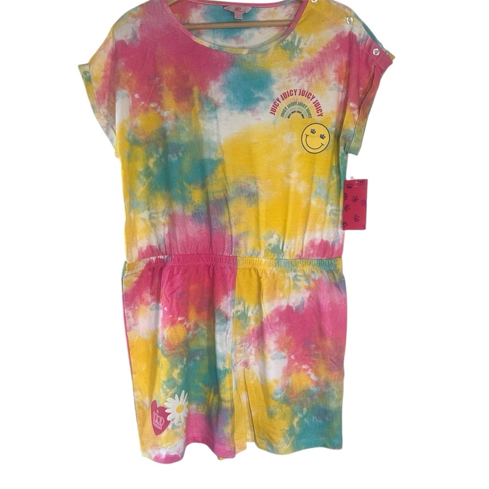 Juicy Couture Multicolor Tie Dye Print Short Sleeve Elastic Waist Romper Sz 2X